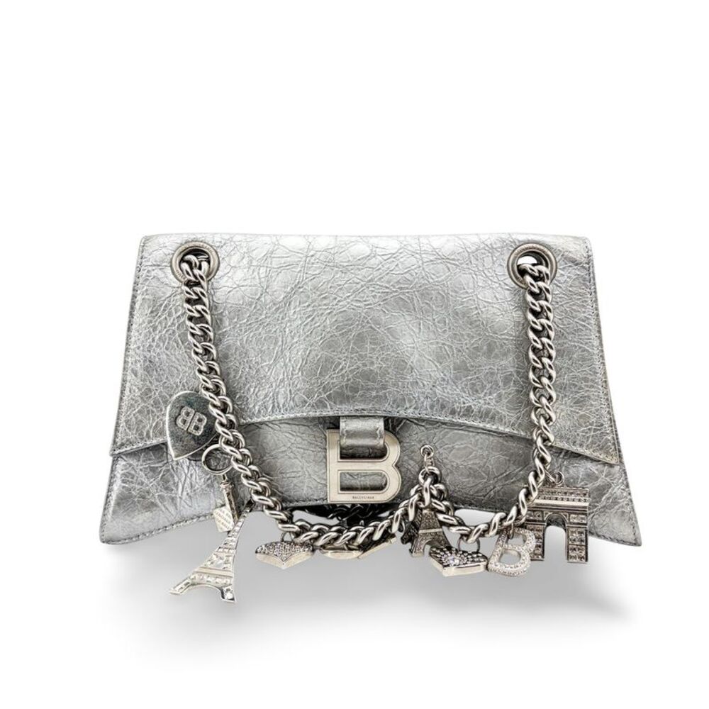 Balenciaga Crush Charm Chain Flap Leather Silver Leather Handbag